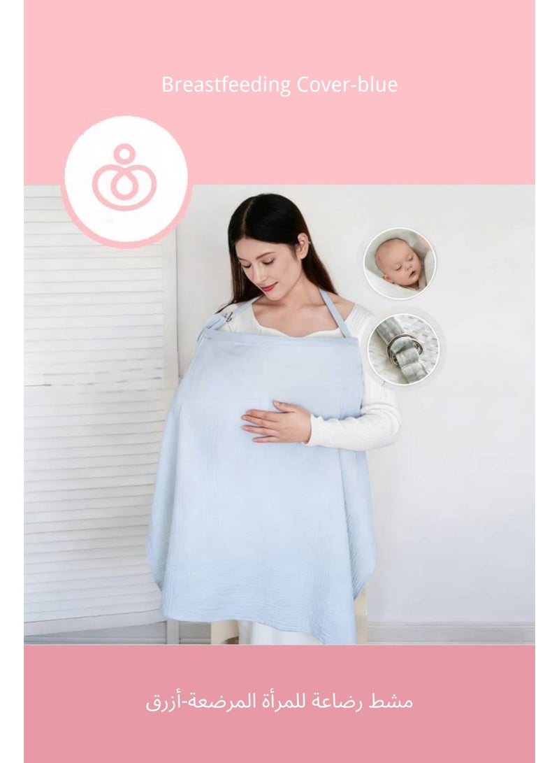 blue1-Outdoor breastfeeding cover, anti-exposure nursing shawl, privacy cover, nursing cape, breathable gauze breastfeeding cover. - Image 1